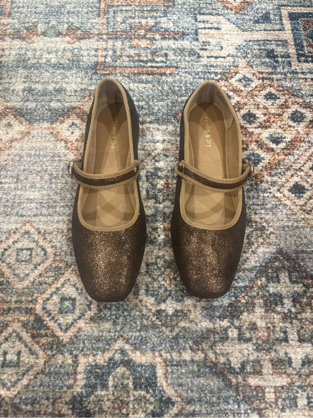crown & ivy Glitter Mary Jane Flats in Bronze